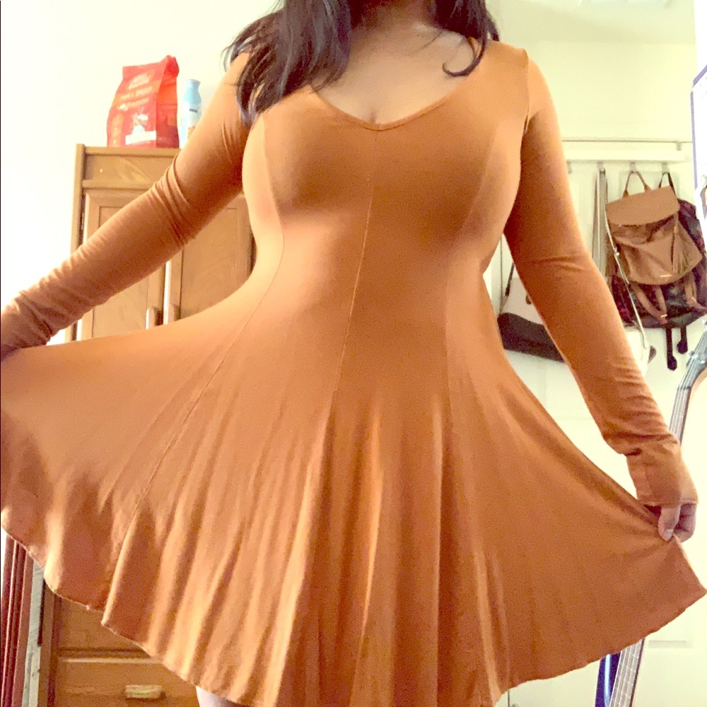 Forever 21 Orange Flowy Long Sleeve Dress